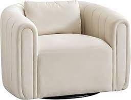 Set of beige barrel swivel chairs with lumbar pillows, featuring soft velvet upholstery, 360-degree swivel design, and high-density foam cushioning. The modern, timeless barrel shape adds sophistication, while the lumbar pillows provide extra support for comfort. Perfect for living rooms, bedrooms, or offices, offering elegance and practicality.