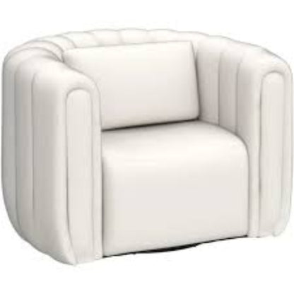 Set of beige barrel swivel chairs with lumbar pillows, featuring soft velvet upholstery, 360-degree swivel design, and high-density foam cushioning. The modern, timeless barrel shape adds sophistication, while the lumbar pillows provide extra support for comfort. Perfect for living rooms, bedrooms, or offices, offering elegance and practicality.