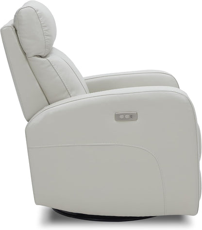 Silver grey power swivel rocker recliner with 270° swivel, smooth gliding recline, USB charging port, and durable faux leather fabric. Supports up to 350 lbs, perfect for living room, bedroom, or nursery. Easy assembly and quiet motor.