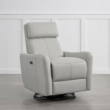 Silver grey power swivel rocker recliner with 270° swivel, smooth gliding recline, USB charging port, and durable faux leather fabric. Supports up to 350 lbs, perfect for living room, bedroom, or nursery. Easy assembly and quiet motor.