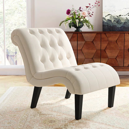 The perfect combination of style and comfort with this cream button-tufted accent chair, designed to make a timeless statement in your home. Whether for reading, relaxing, or entertaining, this chair is the perfect addition to any room.