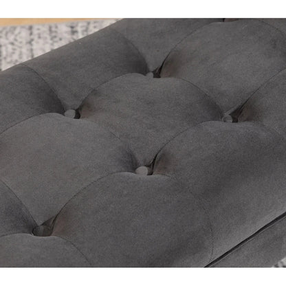 Modern Dark Grey Tufted Fabric Bench with Solid Wood Frame – Versatile Seating for Bedroom, Living Room, or Entryway. Comfortable, Stylish, and Easy to Maintain, Supports Up to 300 lbs.