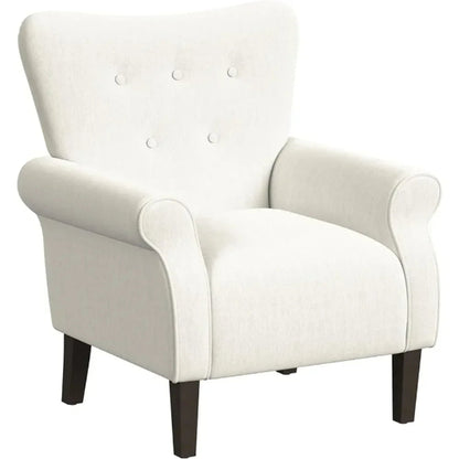 A stylish solid cream accent chair with sleek, tapered wooden legs and a minimalist design. The chair features soft, neutral cream upholstery with a comfortable, wide seat, padded armrests, and a gently sloping backrest, offering a blend of elegance and ergonomic support. Ideal for living rooms, offices, or reading nooks, its clean lines and timeless design complement a variety of decor styles.