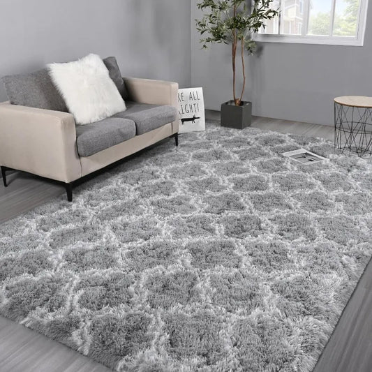 Shag Large Area Rugs, Light Grey Modern Super Soft Bedroom Carpet, Moroccan Luxury Geometric Plush Fluffy Rug,Indoor Home Decor