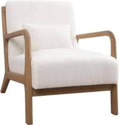 Sleek white accent chair with plush cushions and high-density sponge for optimal comfort. Made with a solid wood frame, it supports up to 250 lbs and includes footpads to protect floors. Ergonomically designed for lumbar support, it’s perfect for living rooms, bedrooms, or offices. Easy assembly and low maintenance with a simple wipe-down. Ideal for modern spaces seeking comfort and style.