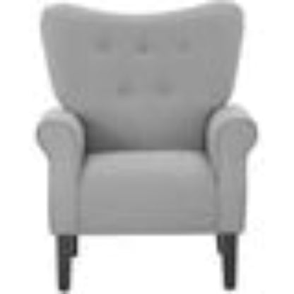 Grey solid colored accent chair with sleek, minimalist design and tapered wooden legs, offering comfort and style for any room. The chair features soft grey upholstery, a cushioned seat, ergonomic backrest, and padded armrests for added comfort. Perfect for living rooms, offices, or reading nooks.