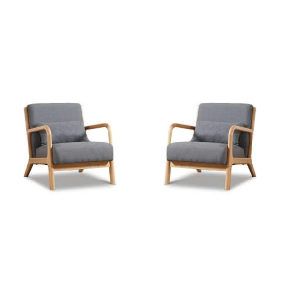 Set of 2 grey accent chairs with soft fabric, high-density cushions, and ergonomic low-back design, providing comfort and support for long relaxation sessions. Durable solid wood frame and protective footpads for stability and floor protection. Ideal for living rooms, bedrooms, and home offices. Easy to assemble and maintain.