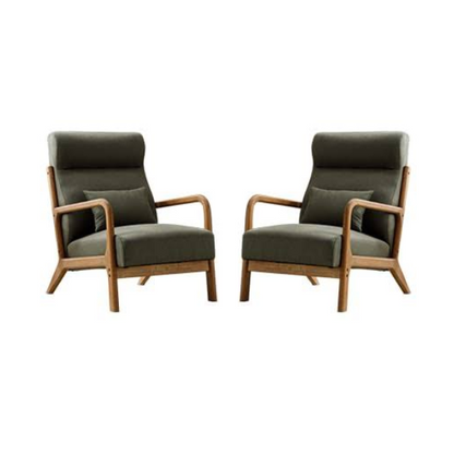Juniper olive green high-back accent chair featuring plush, high-density cushions and ergonomic design for ultimate comfort and relaxation. Crafted with a solid wood frame for durability and floor protection with footpads. Ideal for living rooms, bedrooms, or offices, offering a stylish and timeless addition to your home.