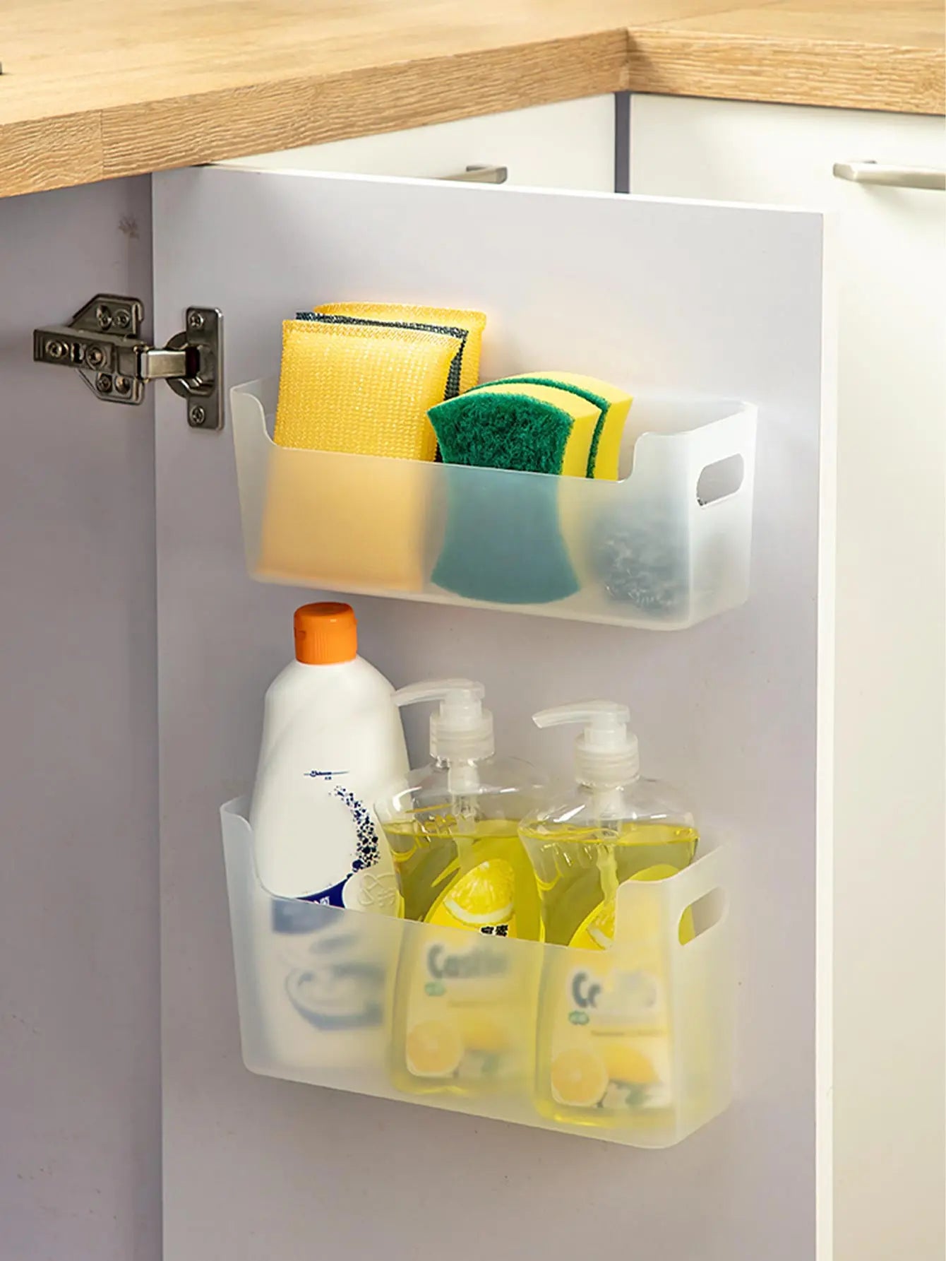 Multifunctional Plastic Kitchen Storage Organization Punch Free Wall-Mounted Cabinet Storage Box for Kitchen Accessorie