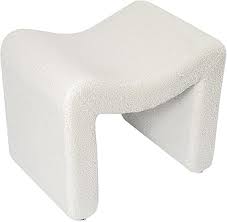 Modern white semicircular pedal stool with soft lint and sherpa lining, engineered wood frame, and versatile design for footrest, extra seating, or decorative accent. Ideal for living rooms, bedrooms, and hallways.