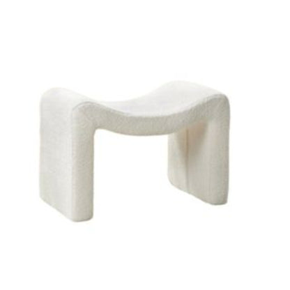 Modern white semicircular pedal stool with soft lint and sherpa lining, engineered wood frame, and versatile design for footrest, extra seating, or decorative accent. Ideal for living rooms, bedrooms, and hallways.