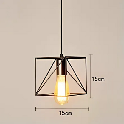 Adjustable black industrial pendant light with geometric metal shade for home decor.