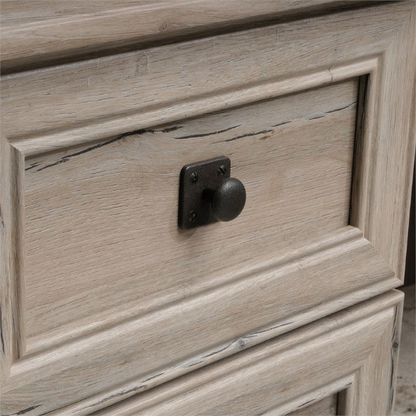 Adjustable L-Shaped Office Desk with File Drawer and Split Oak Finish
