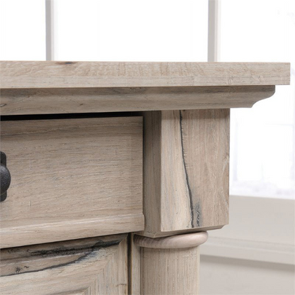 Adjustable L-Shaped Office Desk with File Drawer and Split Oak Finish
