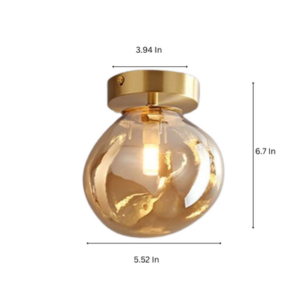 Amber Brass Glass Ceiling Light – Modern Minimalist Pendant Fixture