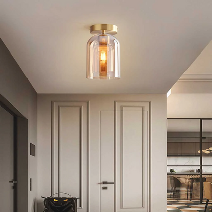 Amber Brass Industrial Pendant Light – Modern Glass & Metal Ceiling Fixture