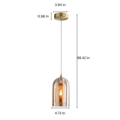 Amber Brass Pendant Light – Modern Adjustable Ceiling Light with Amber Glass Shade for Home Decoration