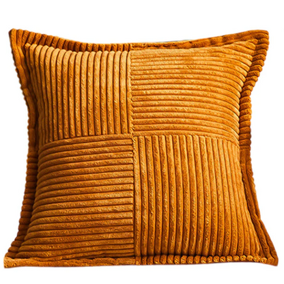 Amber corduroy throw pillow cover, modern geometric striped design, soft and eco-friendly, ideal for living rooms, bedrooms, offices, and outdoor spaces.