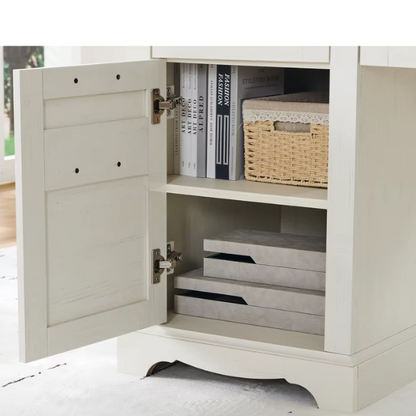 Antique White Farmhouse L-Shaped Executive Desk with Storage and Charging Station