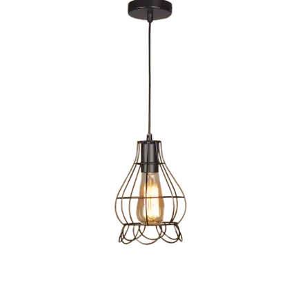 Adjustable black Art Deco metal chandelier with E27 bulb socket for vintage lighting.