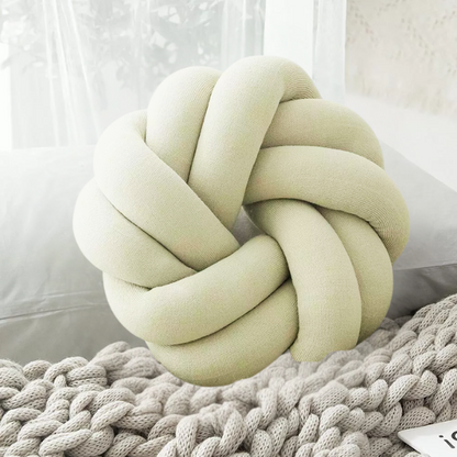 Avocado green handmade cotton knot throw pillow, round design, 30 cm diameter – soft plush decorative cushion for sofa, bed, chair, or car
