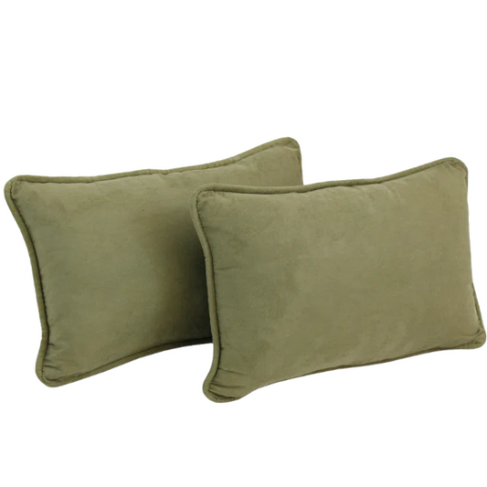 Avocado green microsuede lumbar throw pillow set of 2 with piped edges – decorative rectangular cushions for sofa, bed, and lounge chairs