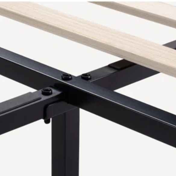 Black velvet upholstered queen platform bed with tufted headboard and slatted base, no box spring required

