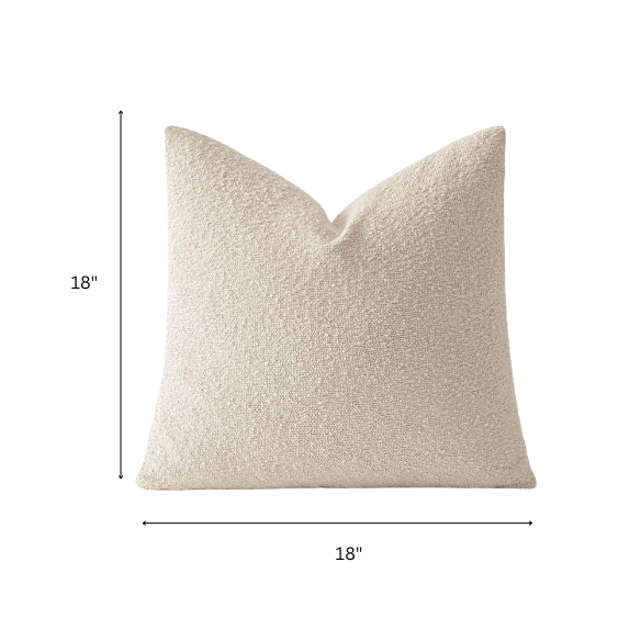 Beige boucle throw pillow cover with soft loop texture, 18x18 inches – modern cozy accent for sofa, bed, or armchair