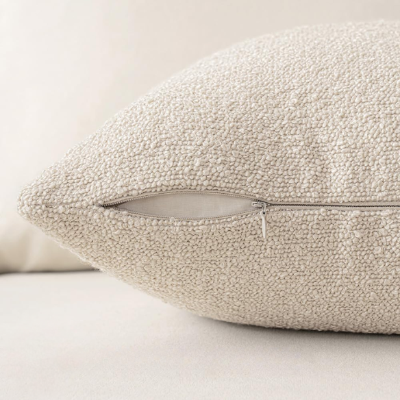 Beige boucle throw pillow cover with soft loop texture, 18x18 inches – modern cozy accent for sofa, bed, or armchair