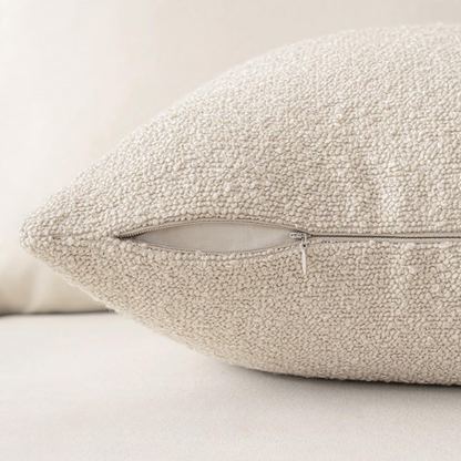 Beige boucle throw pillow cover with soft loop texture, 18x18 inches – modern cozy accent for sofa, bed, or armchair