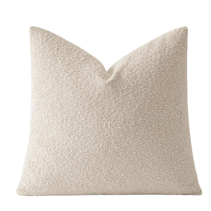 Beige boucle throw pillow cover with soft loop texture, 18x18 inches – modern cozy accent for sofa, bed, or armchair