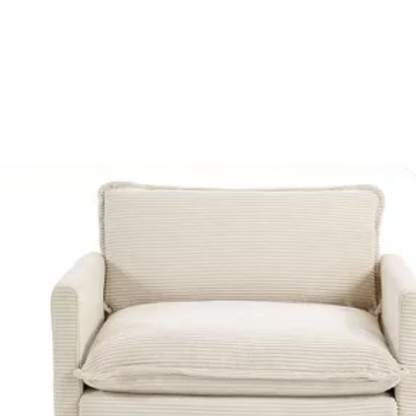Beige corduroy accent chair with matching ottoman, featuring plush upholstery, durable wood and metal frame, and soft high-resilience foam cushions.