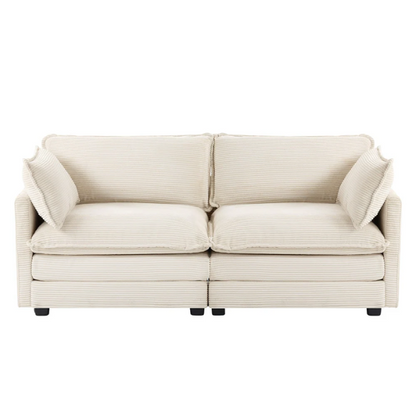 Beige corduroy loveseat sofa with modern design, plush upholstery, and two-person seating—ideal for small spaces, living rooms, or home offices.