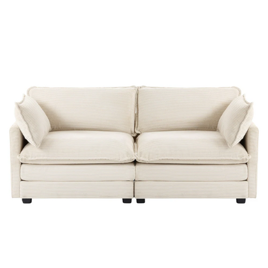 Beige corduroy loveseat sofa with modern design, plush upholstery, and two-person seating—ideal for small spaces, living rooms, or home offices.