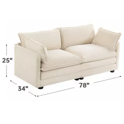 Beige corduroy loveseat sofa with modern design, plush upholstery, and two-person seating—ideal for small spaces, living rooms, or home offices.