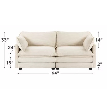 Beige corduroy loveseat sofa with modern design, plush upholstery, and two-person seating—ideal for small spaces, living rooms, or home offices.