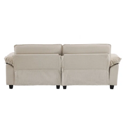 Beige modular cloud sofa with pillow top arms, deep foam cushions, and matching ottoman