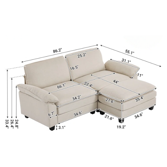 Beige modular cloud sofa with pillow top arms, deep foam cushions, and matching ottoman