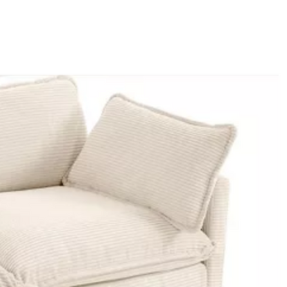 Beige corduroy 4-seat modular sectional sofa with two matching ottomans, featuring plush high-pile fabric, durable frame, and soft high-resilience cushions.
