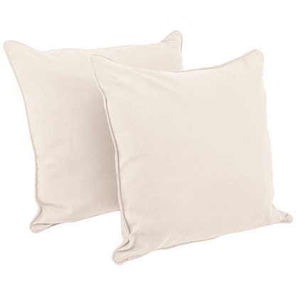 Set of 2 beige square throw pillows with corded edges and hidden zipper closure, made of soft cotton-blend twill fabric, perfect for modern and transitional home décor.