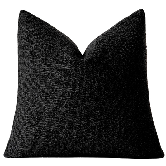Black boucle throw pillow cover with soft loop texture, 18x18 inches – cozy modern accent for sofa, bed, or armchair