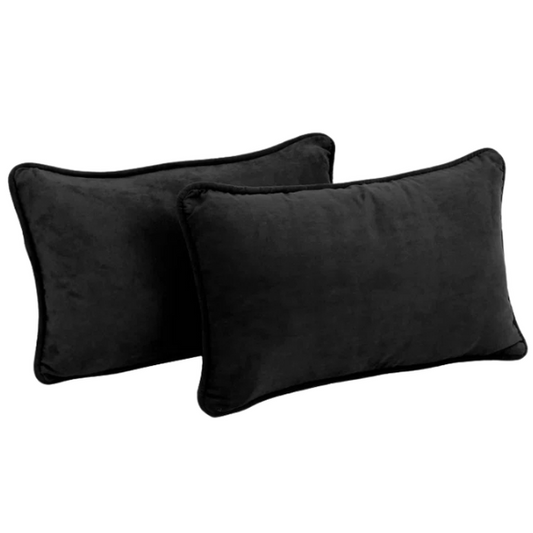 Black microsuede lumbar throw pillow set of 2 with piped edges – decorative rectangular pillows for sofa, bed, and accent chairs
