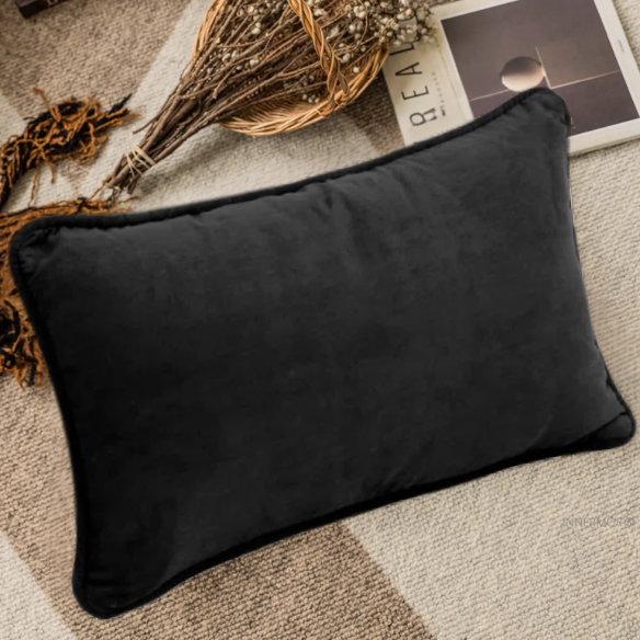 Black microsuede lumbar throw pillow set of 2 with piped edges – decorative rectangular pillows for sofa, bed, and accent chairs