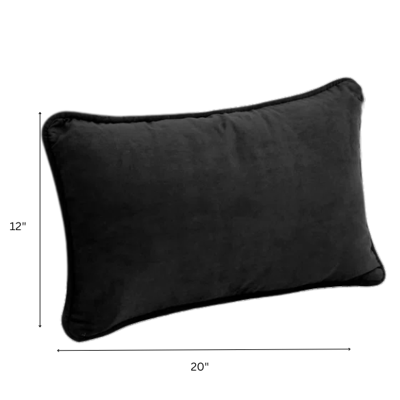 Black microsuede lumbar throw pillow set of 2 with piped edges – decorative rectangular pillows for sofa, bed, and accent chairs