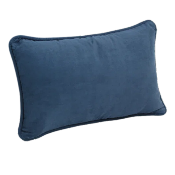 Blue microsuede lumbar throw pillow set of 2 with piped edges – decorative rectangular pillows for bed, sofa, and accent chairs