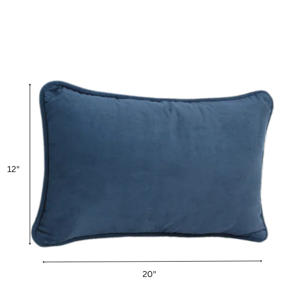 Blue microsuede lumbar throw pillow set of 2 with piped edges – decorative rectangular pillows for bed, sofa, and accent chairs