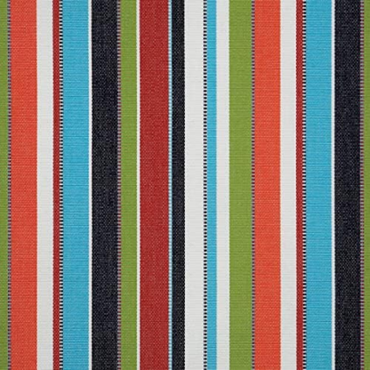 Striped accent pillow in blue, red, white, green, and black – reversible, weather-resistant, and overstuffed with plush polyester fill for indoor and outdoor use on patios, decks, or couches.

