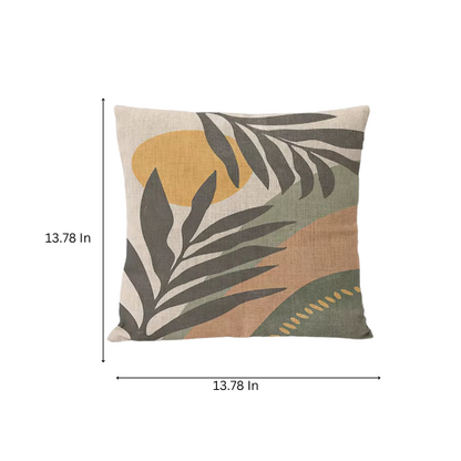 Boho linen throw pillow covers with abstract leaf design in neutral multi-colored shades