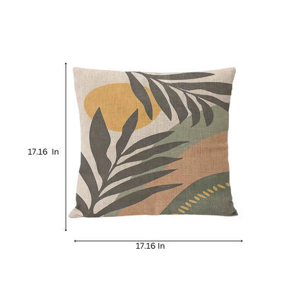Boho linen throw pillow covers with abstract leaf design in neutral multi-colored shades
