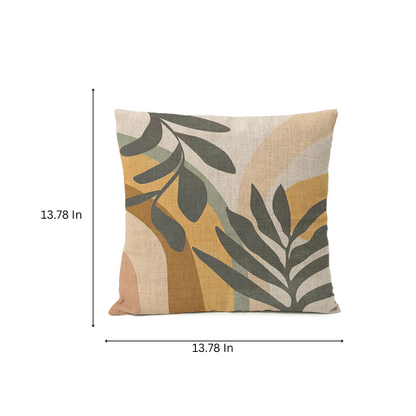 Boho linen throw pillow covers with abstract leaf design in neutral multi-colored shades